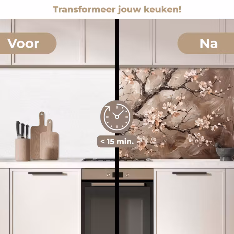 Keuken achterwand - Bloesem - Takken - Schilderij - Beige - Serene — 2