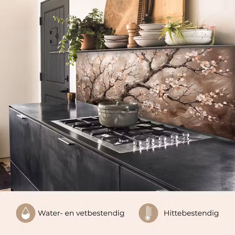 Keuken achterwand - Bloesem - Takken - Schilderij - Beige - Serene — 3