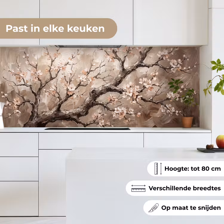 Keuken achterwand - Bloesem - Takken - Schilderij - Beige - Serene — 4