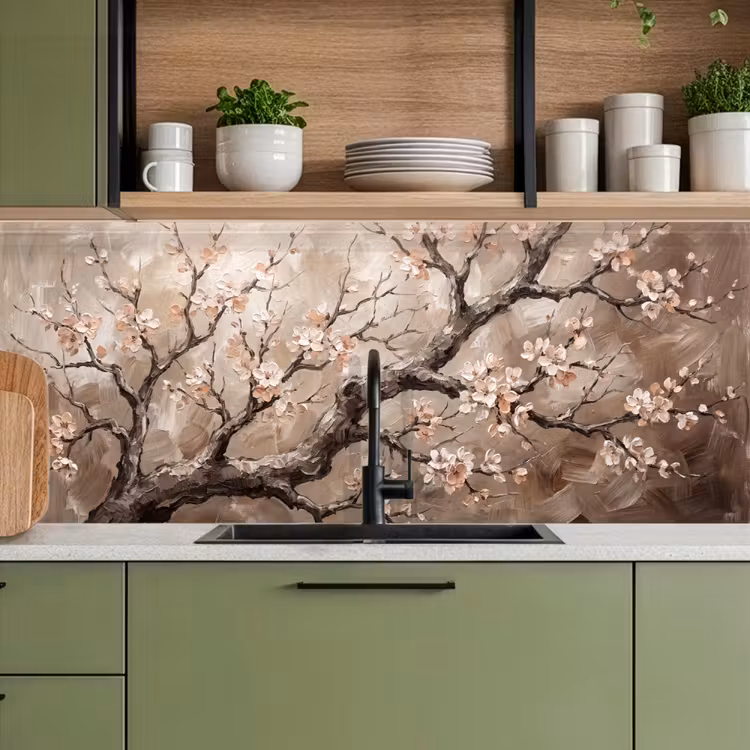 Keuken achterwand - Bloesem - Takken - Schilderij - Beige - Serene — 5
