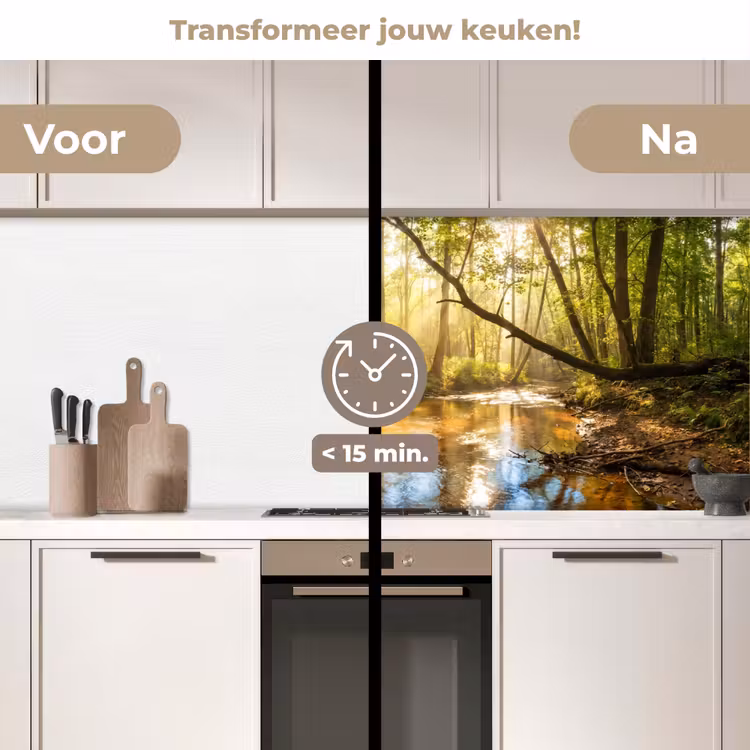 Keuken achterwand - Bos - Beek - Zonlicht - Natuur - Groen — 2