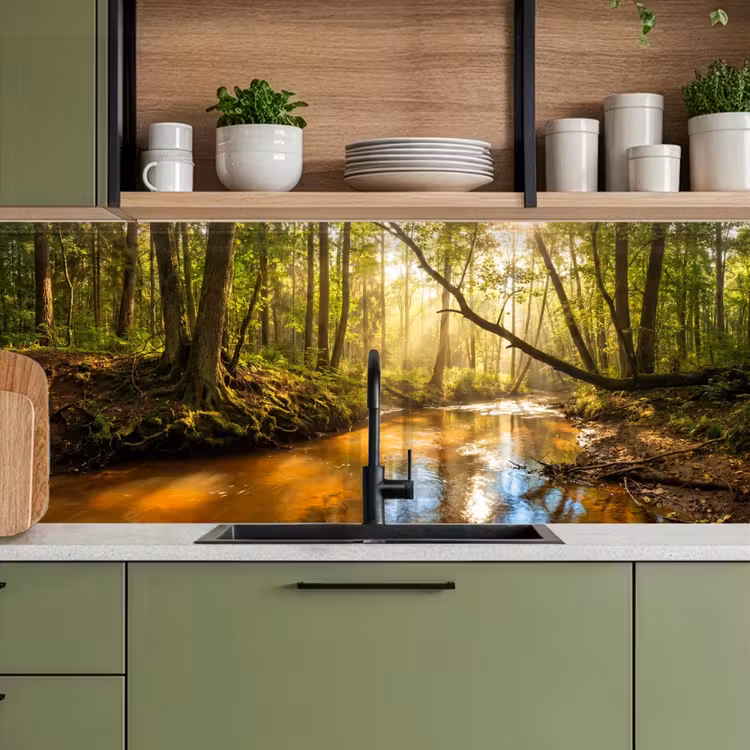 Keuken achterwand - Bos - Beek - Zonlicht - Natuur - Groen — 5