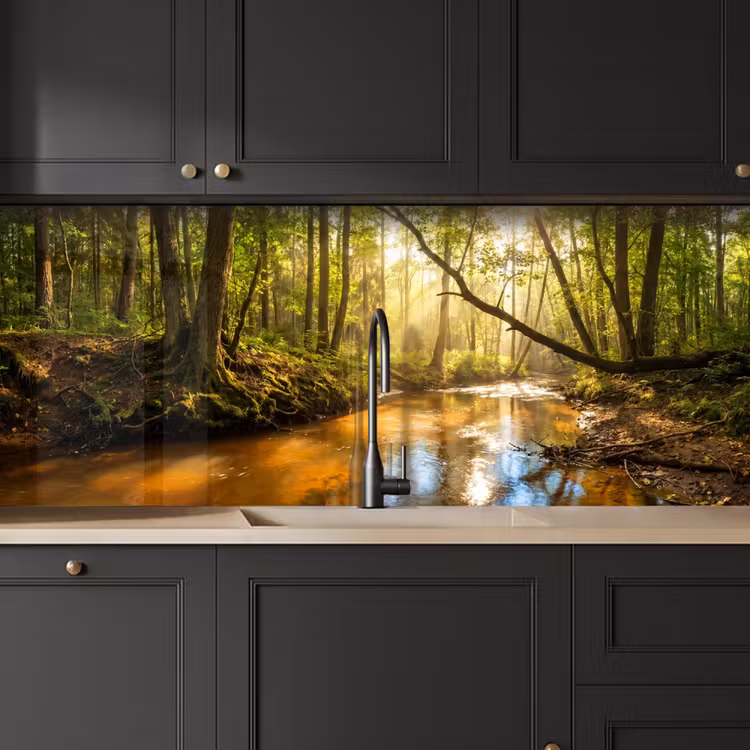 Keuken achterwand - Bos - Beek - Zonlicht - Natuur - Groen — 6