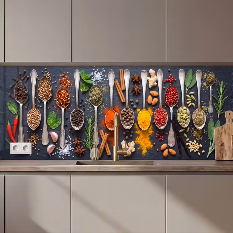 Keuken achterwand - Kruiden - Lepels - Culinair - Kleurrijk - Sfeervol — 1