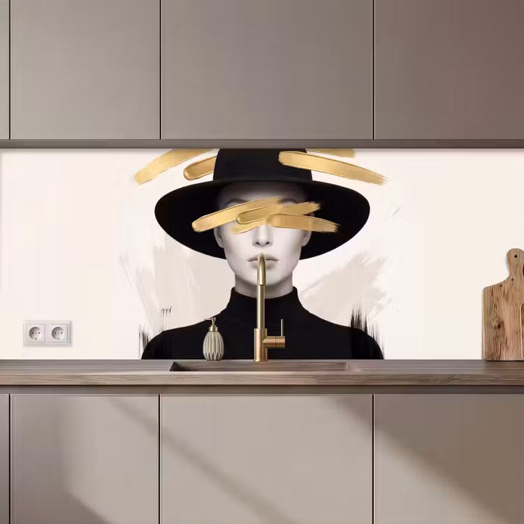 Keuken achterwand - Vrouw - Portret - Modern - Goud - Kunst — 1