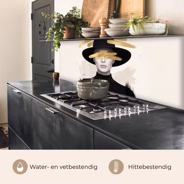 Keuken achterwand - Vrouw - Portret - Modern - Goud - Kunst — 3