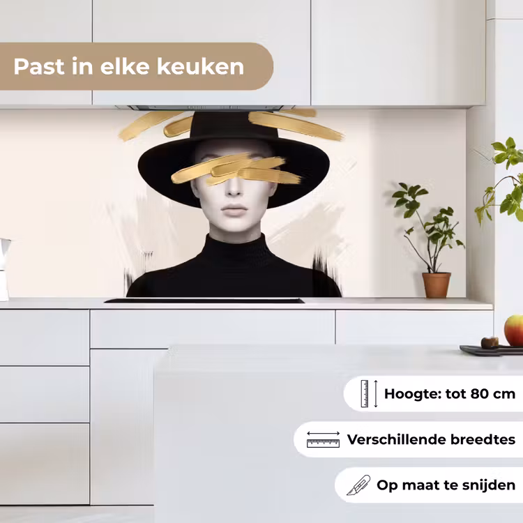Keuken achterwand - Vrouw - Portret - Modern - Goud - Kunst — 4