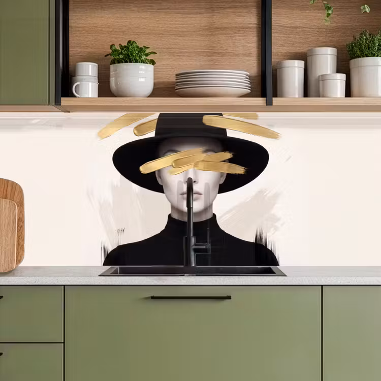 Keuken achterwand - Vrouw - Portret - Modern - Goud - Kunst — 5