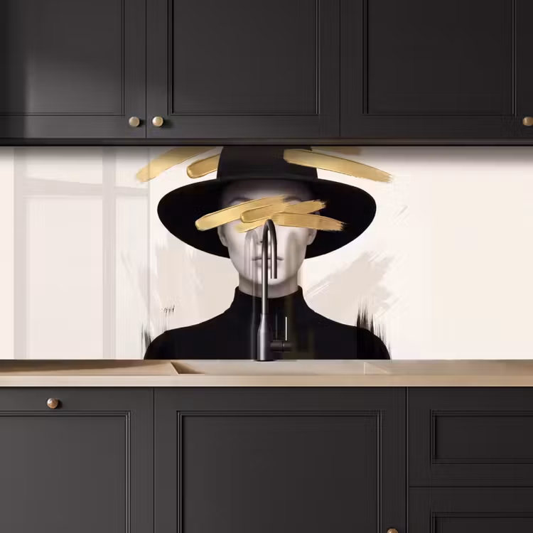 Keuken achterwand - Vrouw - Portret - Modern - Goud - Kunst — 6