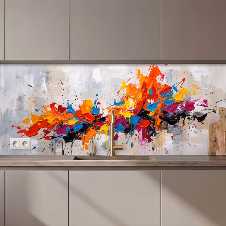 Keuken achterwand - Abstract - Schilderij - Kleurrijk - Dynamisch — 1