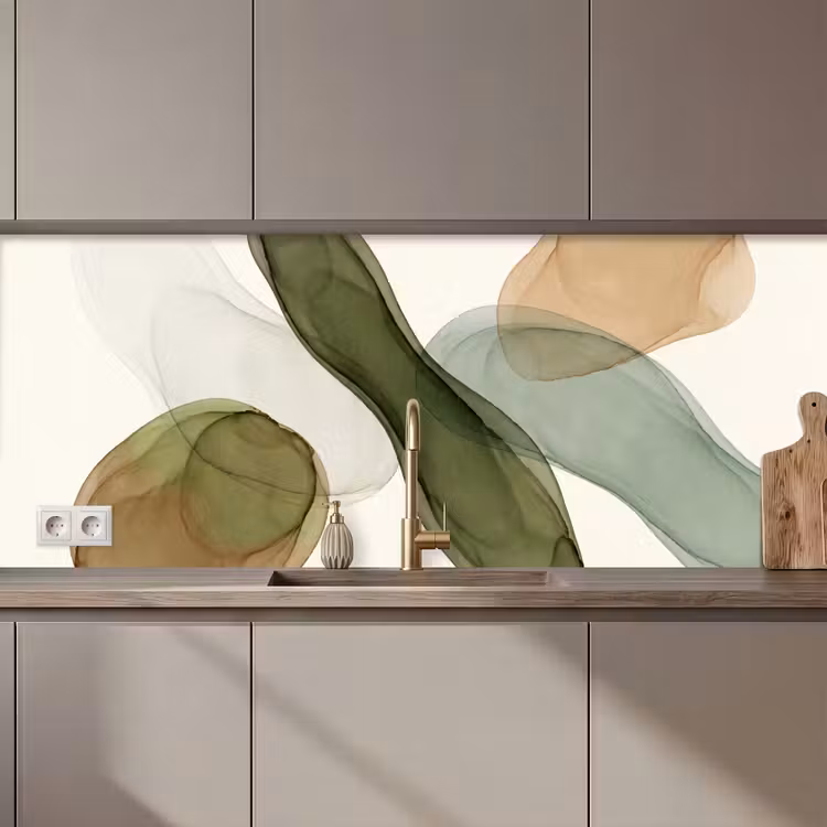 Keuken achterwand - Abstract - Vormen - Modern - Kunst - Groen - Bruin — 1