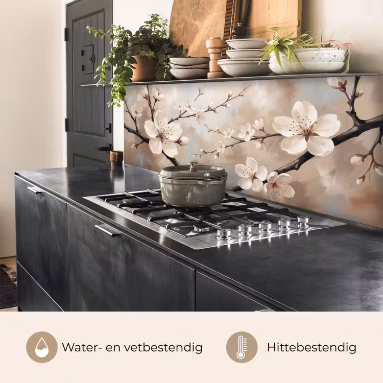 Keuken achterwand - Bloesem - Takken - Schilderij - Beige - Serene — 3