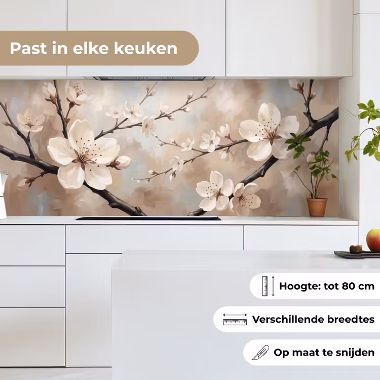 Keuken achterwand - Bloesem - Takken - Schilderij - Beige - Serene — 4