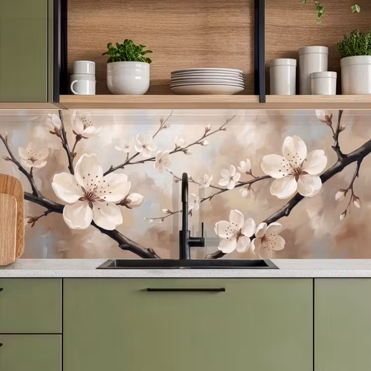 Keuken achterwand - Bloesem - Takken - Schilderij - Beige - Serene — 5