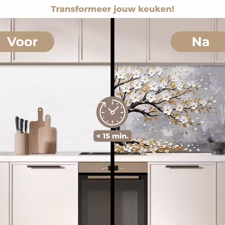 Keuken achterwand - Boom - Bloemen - Natuur - Abstract - Wit — 2