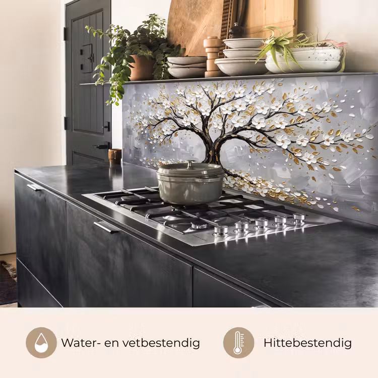 Keuken achterwand - Boom - Bloemen - Natuur - Abstract - Wit — 3