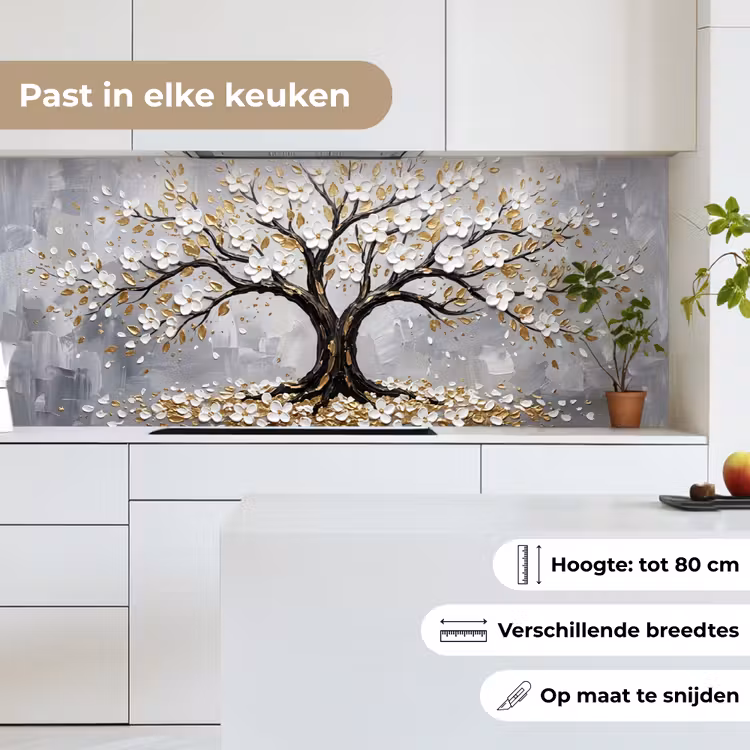 Keuken achterwand - Boom - Bloemen - Natuur - Abstract - Wit — 4