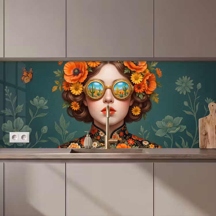 Keuken achterwand - Portret - Vrouw - Kleurrijk - Expressief — 1
