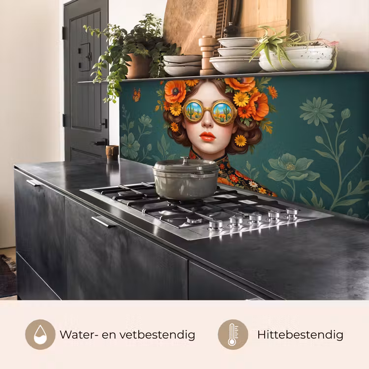 Keuken achterwand - Portret - Vrouw - Kleurrijk - Expressief — 3
