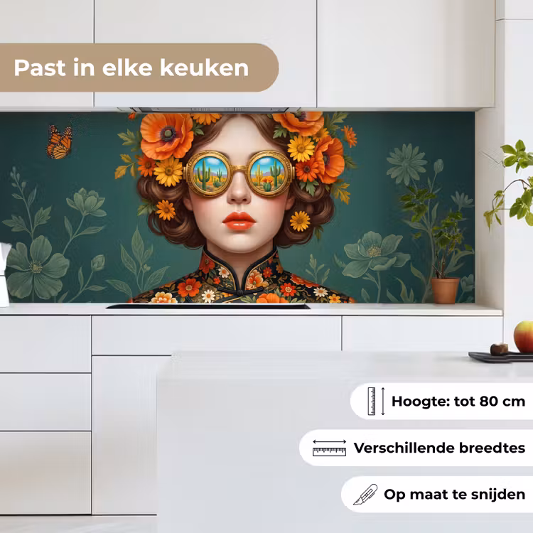 Keuken achterwand - Portret - Vrouw - Kleurrijk - Expressief — 4