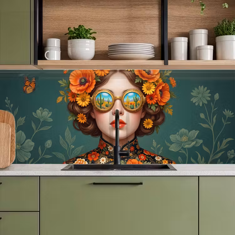 Keuken achterwand - Portret - Vrouw - Kleurrijk - Expressief — 5