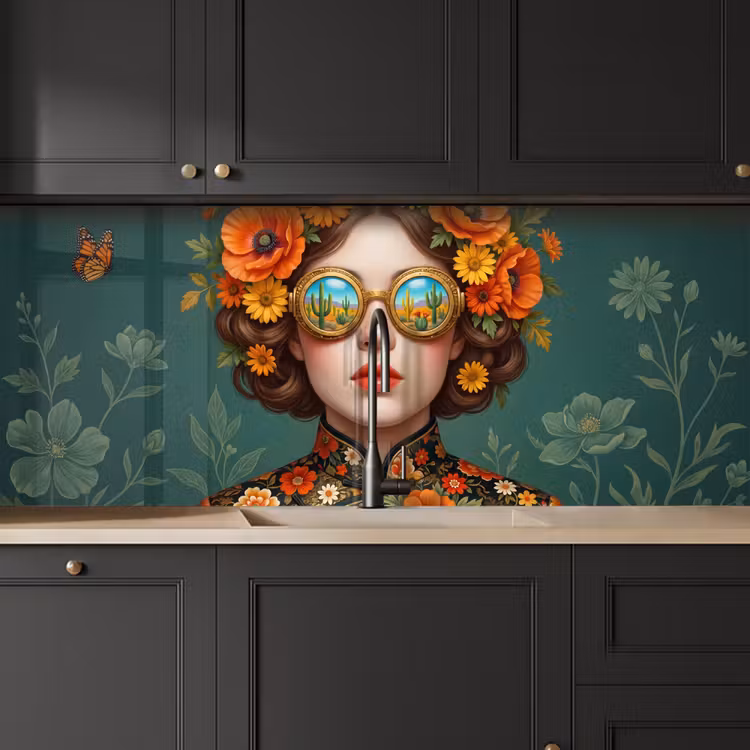 Keuken achterwand - Portret - Vrouw - Kleurrijk - Expressief — 6