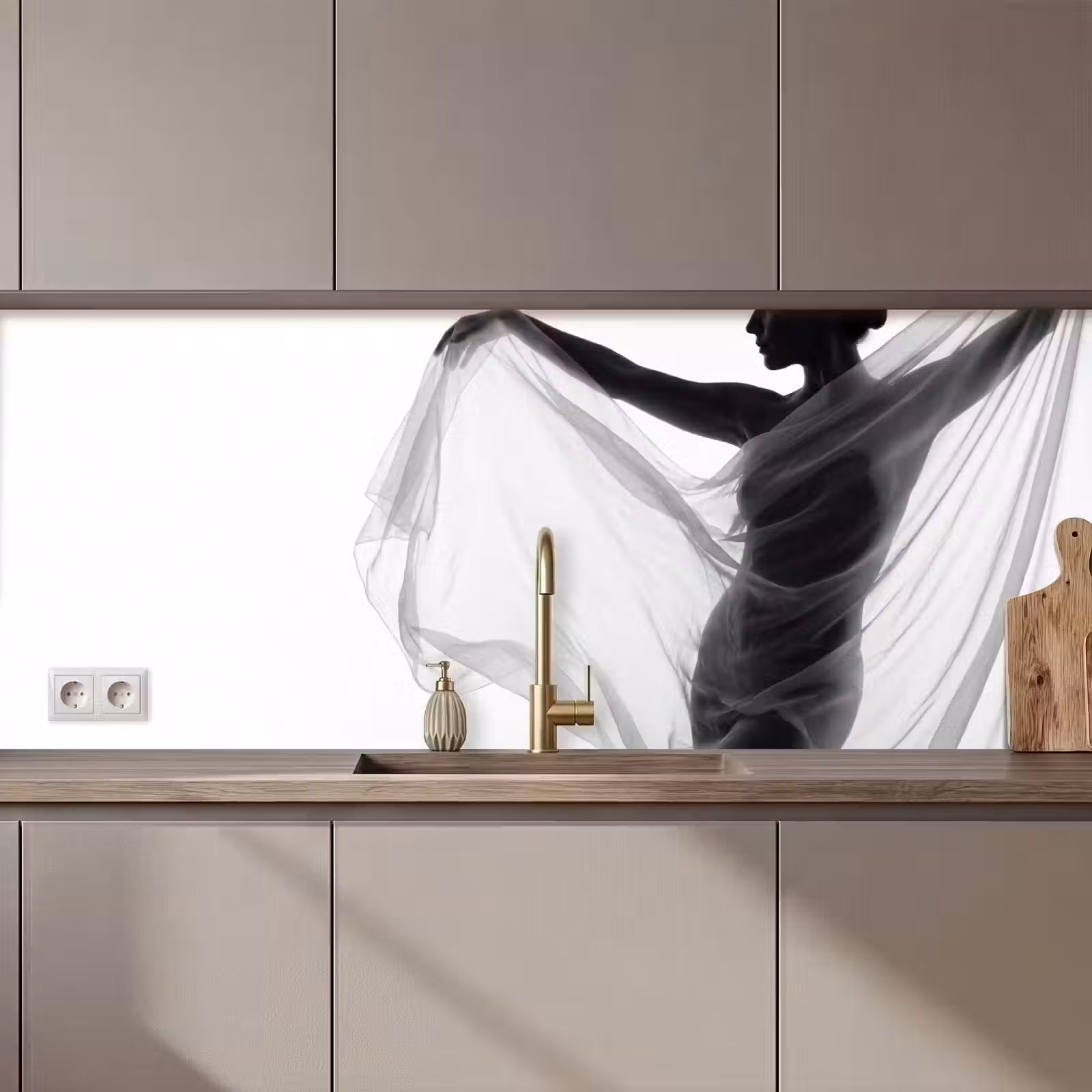 Keuken achterwand - Silhouet - Sluier - Vormen - Zwart - Wit - Sensueel — 1