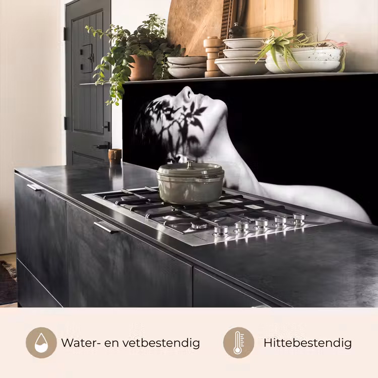 Keuken achterwand - Gezicht - Schaduw - Bladeren - Zwart - Wit - Intiem — 3