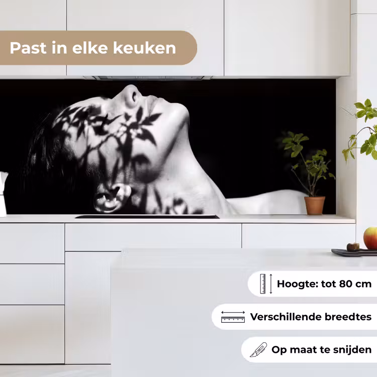 Keuken achterwand - Gezicht - Schaduw - Bladeren - Zwart - Wit - Intiem — 4