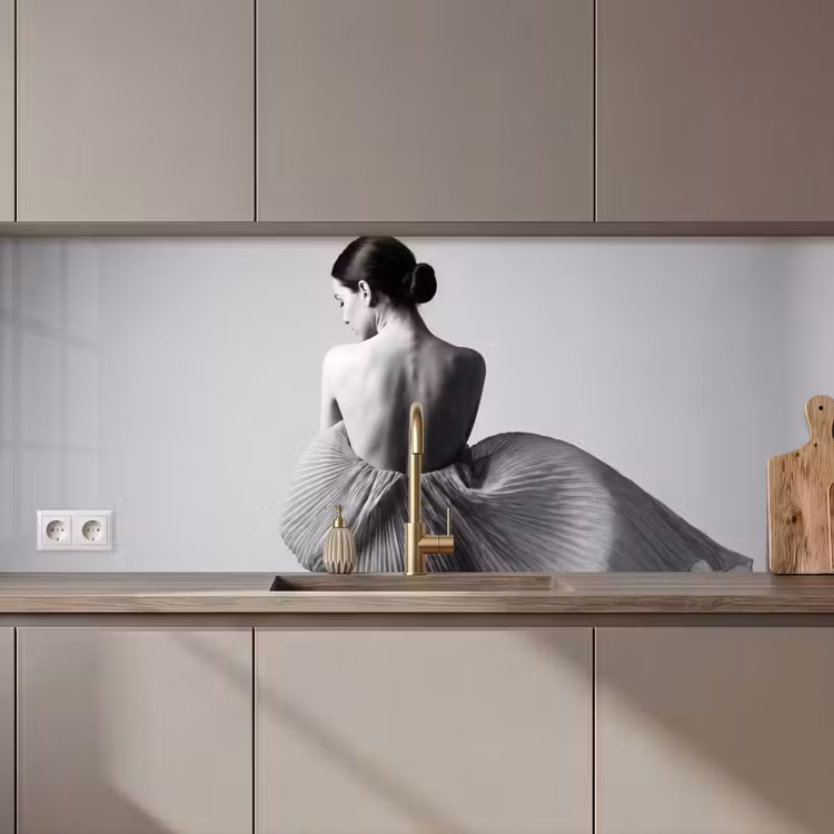 Keuken achterwand - Vrouw - Rug - Textuur - Zwart - Wit - Elegant — 1