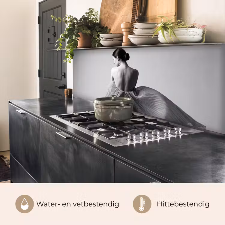 Keuken achterwand - Vrouw - Rug - Textuur - Zwart - Wit - Elegant — 3