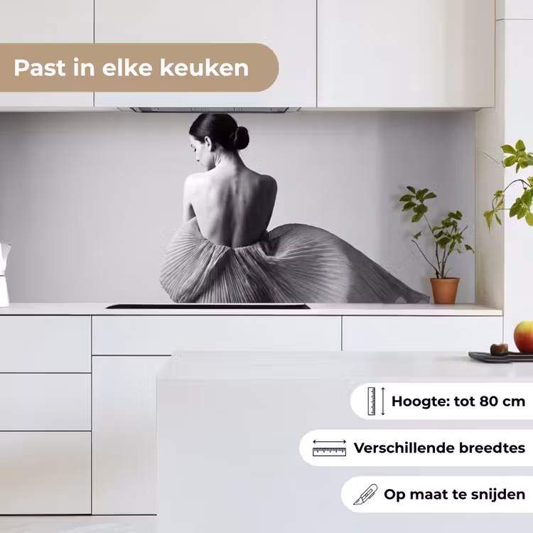 Keuken achterwand - Vrouw - Rug - Textuur - Zwart - Wit - Elegant — 4