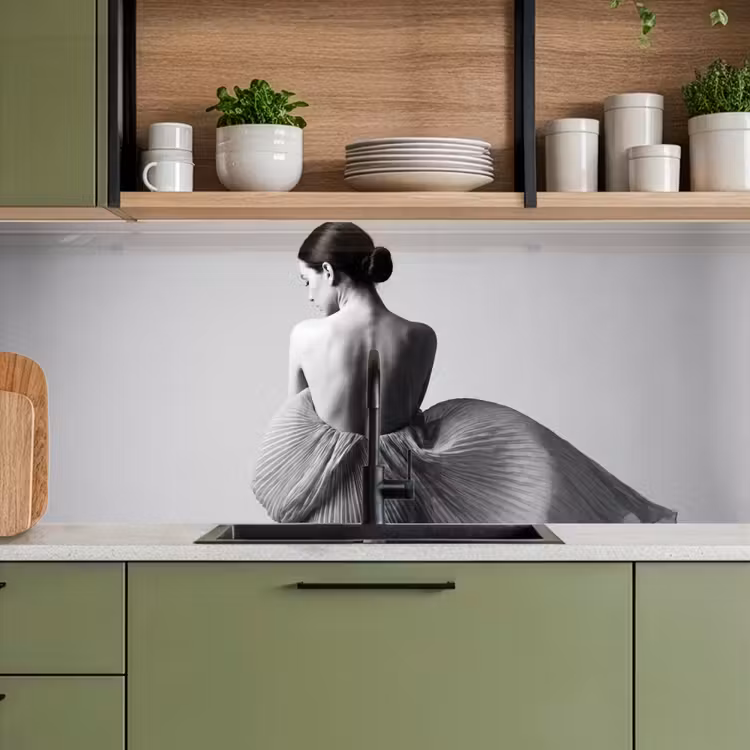 Keuken achterwand - Vrouw - Rug - Textuur - Zwart - Wit - Elegant — 5