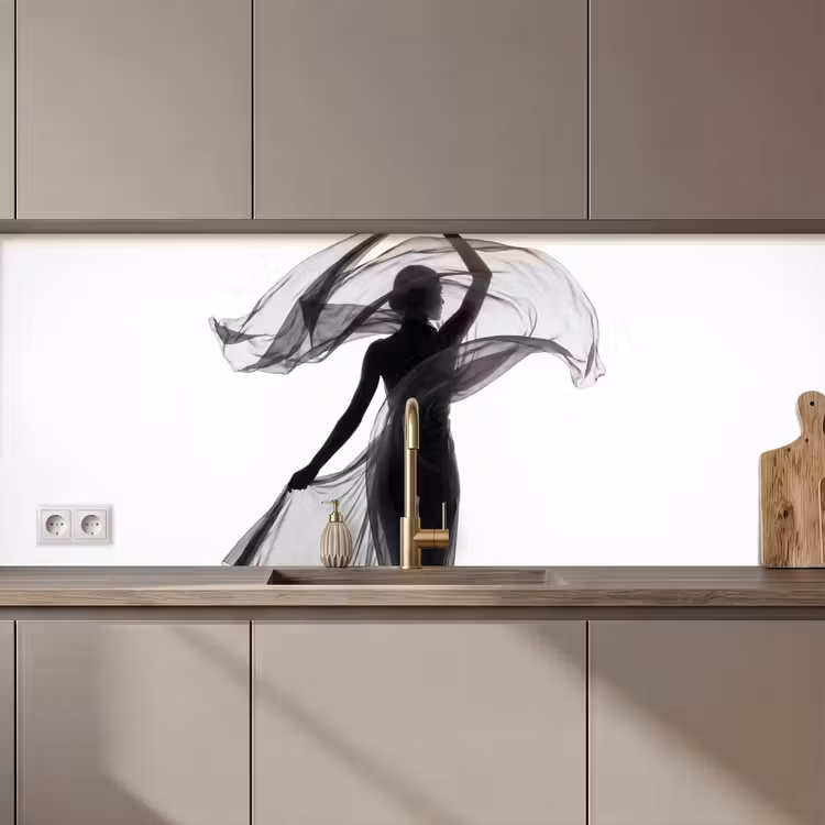 Keuken achterwand - Vrouw - Sluier - Portret - Zwart - Wit - Artistiek — 1