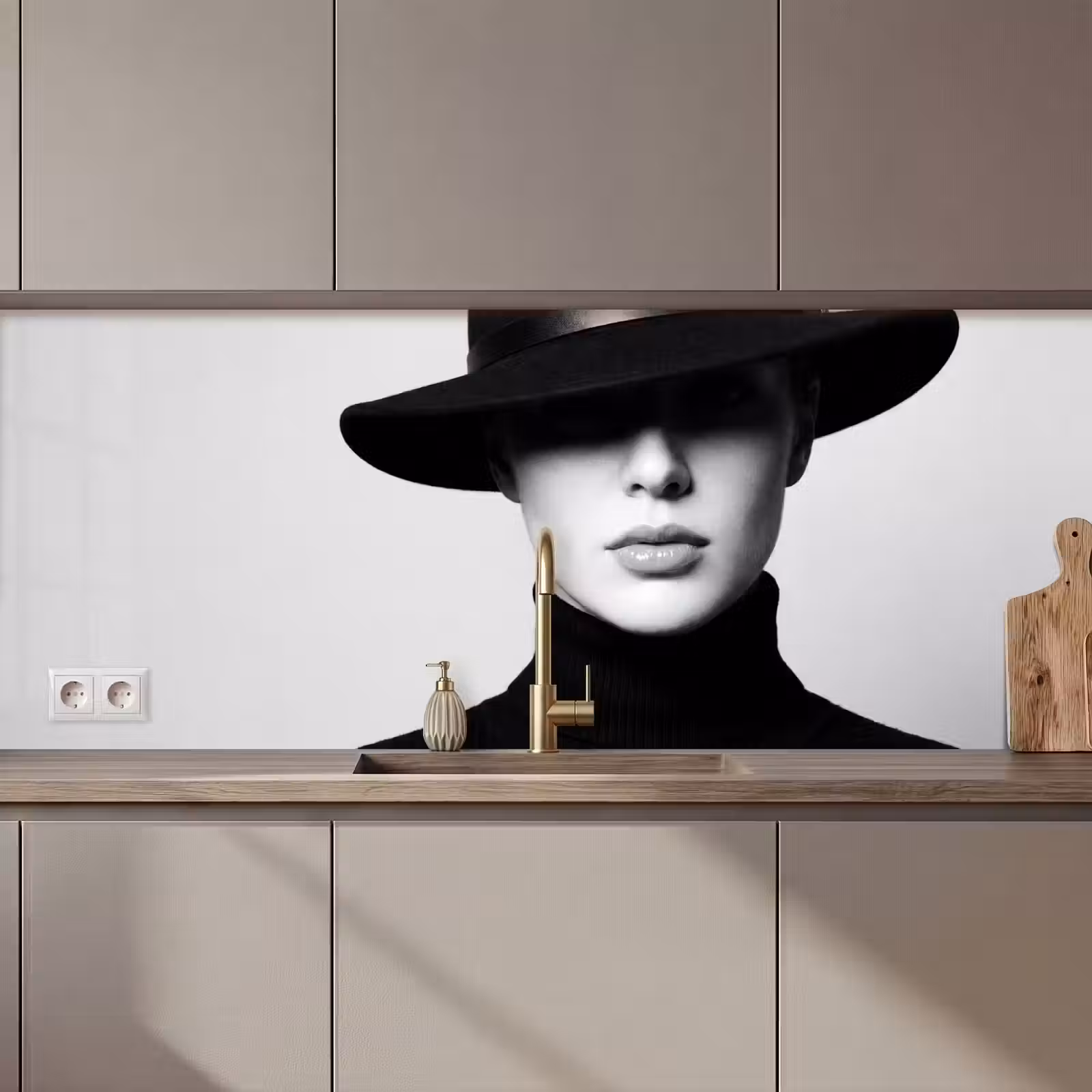 Keuken achterwand - Vrouw - Schaduw - Zwart - Wit - Mysterieus — 1