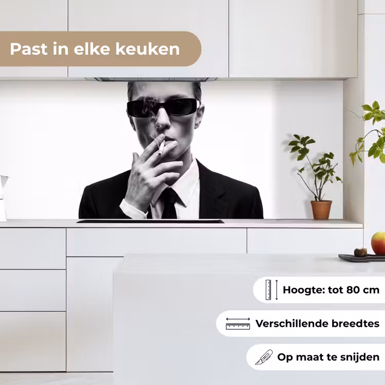 Keuken achterwand - Portret - Pak - Roken - Zwart - Wit - Stoer — 4