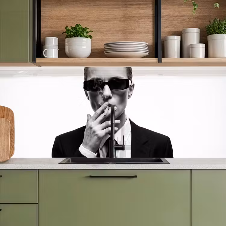 Keuken achterwand - Portret - Pak - Roken - Zwart - Wit - Stoer — 5