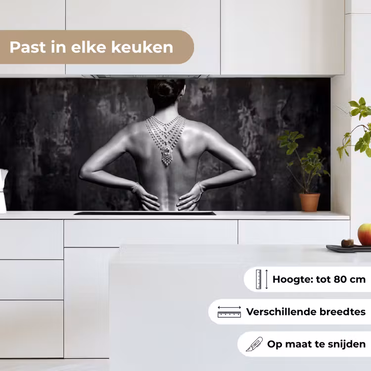 Keuken achterwand - Rug - Ketting - Portret - Zwart - Wit - Glamour — 4