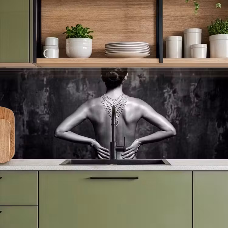 Keuken achterwand - Rug - Ketting - Portret - Zwart - Wit - Glamour — 5
