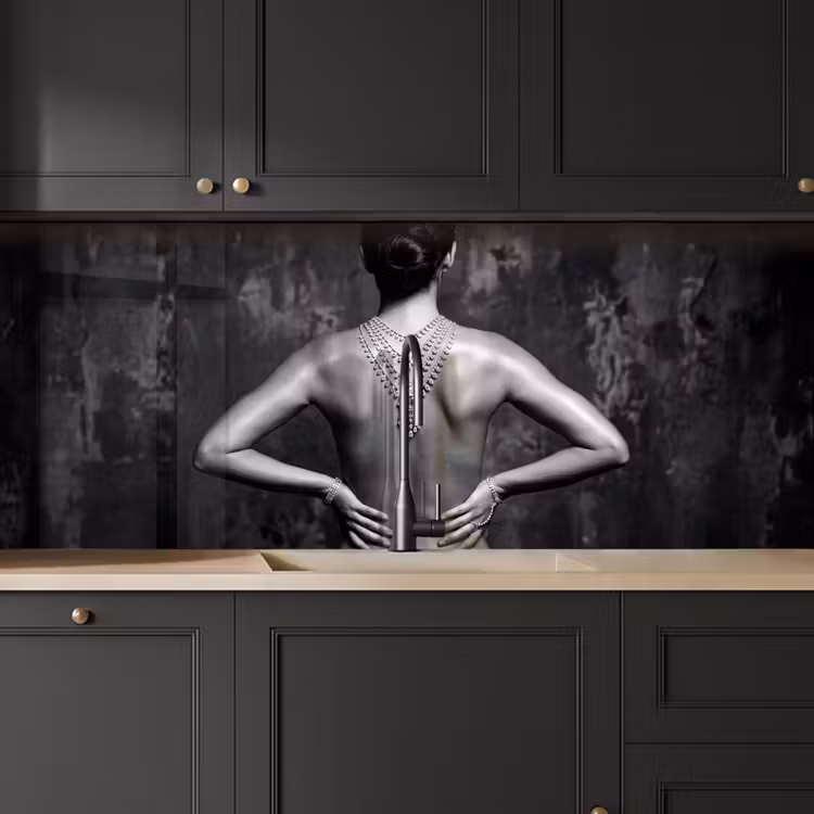 Keuken achterwand - Rug - Ketting - Portret - Zwart - Wit - Glamour — 6