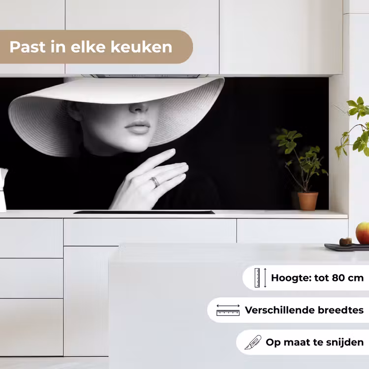 Keuken achterwand - Vrouw - Hoed - Hand - Zwart - Wit - Klassiek — 4