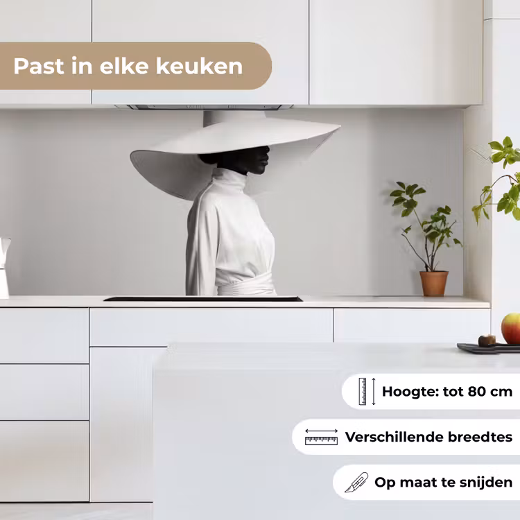 Keuken achterwand - Vrouw - Profiel - Hoed - Zwart - Wit - Minimalistisch — 4