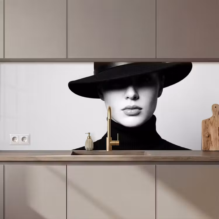 Keuken achterwand - Vrouw - Schaduw - Zwart - Wit - Mysterieus — 1