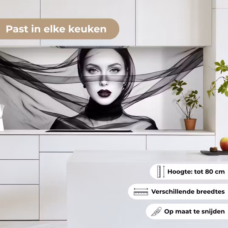 Keuken achterwand - Vrouw - Sluier - Portret - Zwart - Wit - Elegant — 4
