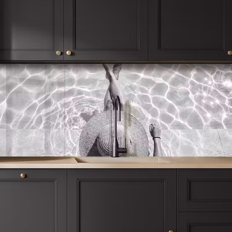 Keuken achterwand - Zwembad - Hoed - Water - Zwart - Wit - Zomers — 6