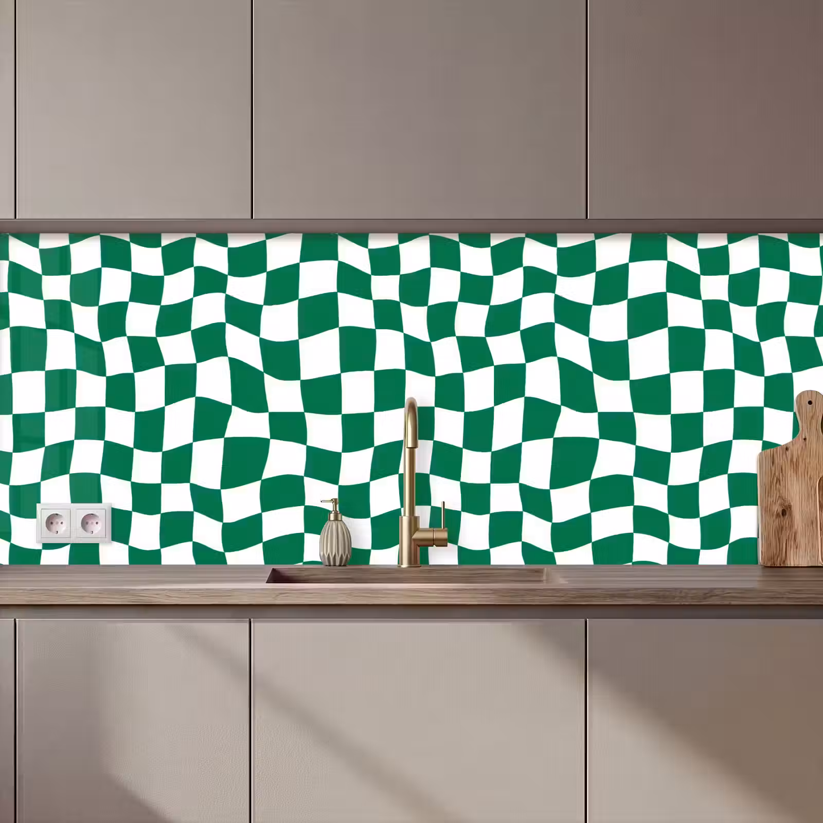 Keuken achterwand - Schaakbord - Golvend - Groen — 1