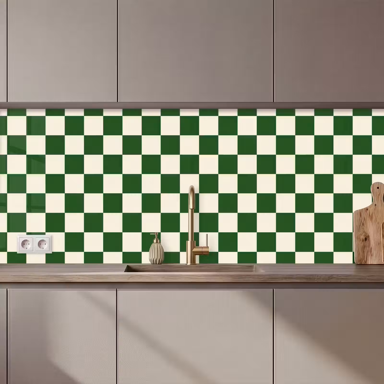 Keuken achterwand - Schaakbord - Patroon - Groen — 1