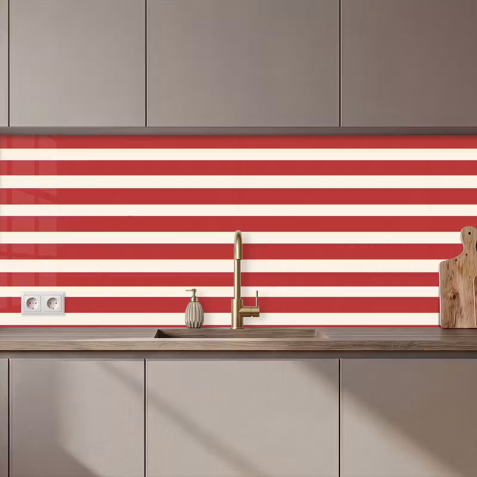 Keuken achterwand - Strepen - Patroon - Rood — 1