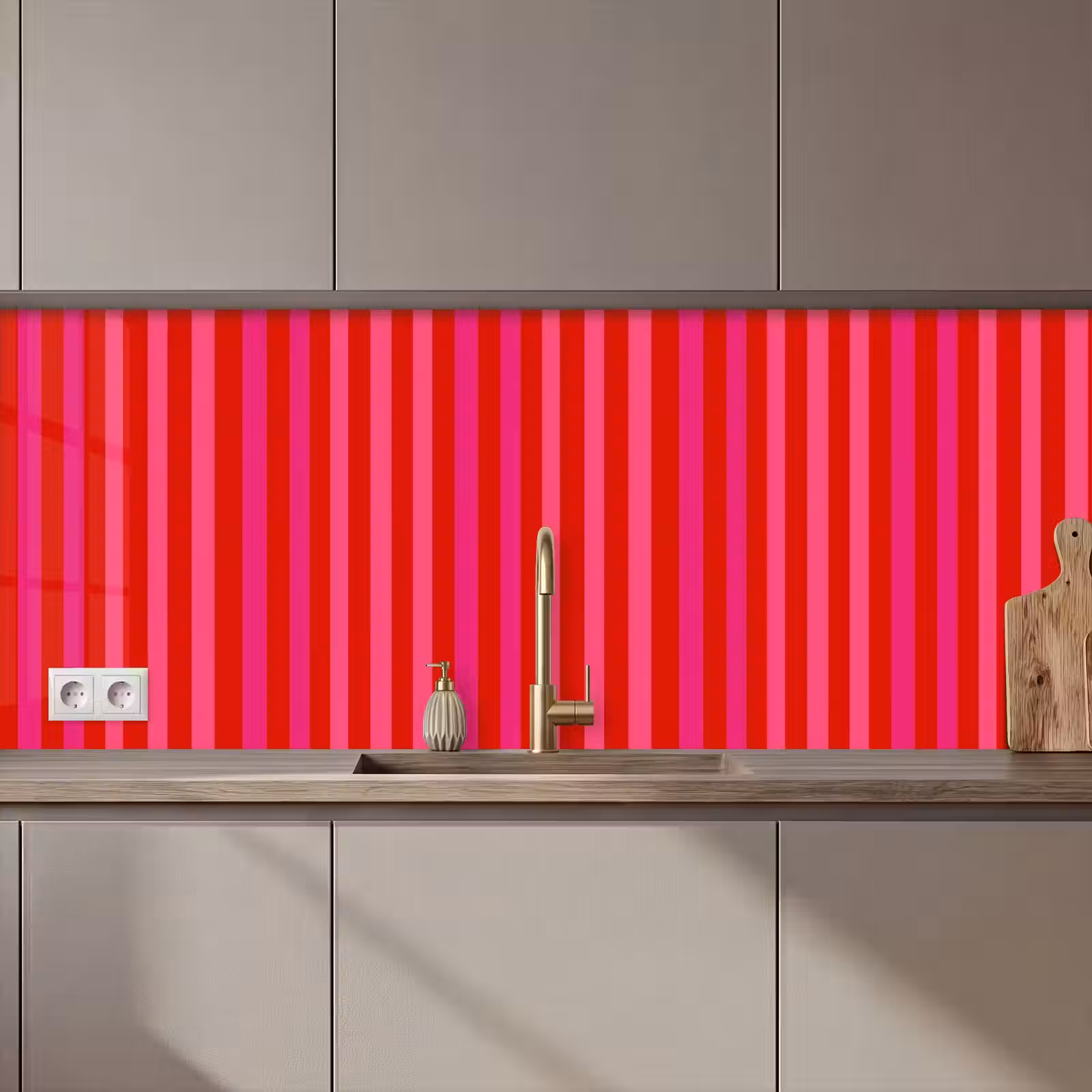 Keuken achterwand - Verticaal - Strepen - Roze — 1