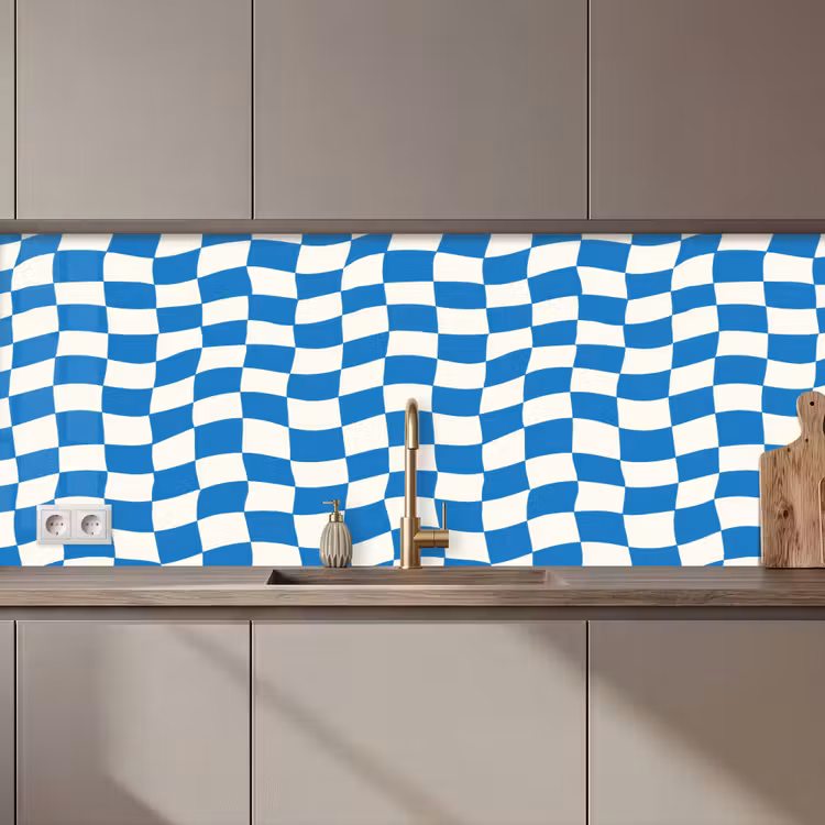 Keuken achterwand - Golvend - Patroon - Blauw — 1